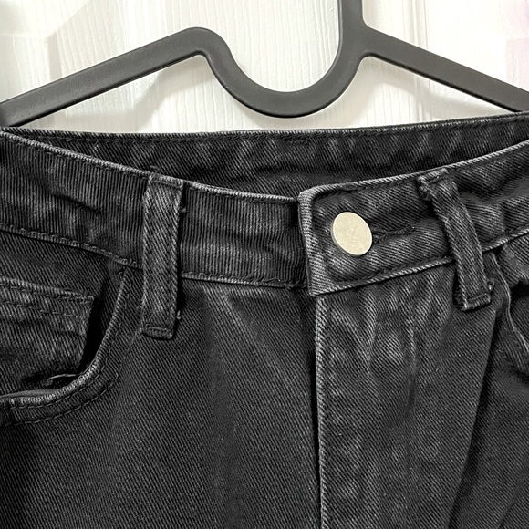 High Waist Raw Hem Straight Dark Black Jeans | Size S - Picture 3 of 6